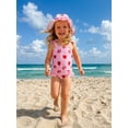 thumbnail image 6 of BemeyourBBs Toddler Baby Girl Swimsuit One Piece Swimsuit Infant Girl Bathing Suit Strawberr Bow Cherry Print Sleeveless Tie Shoulder Swimwear with Swim Cap Summer Beachwear, 6 of 9