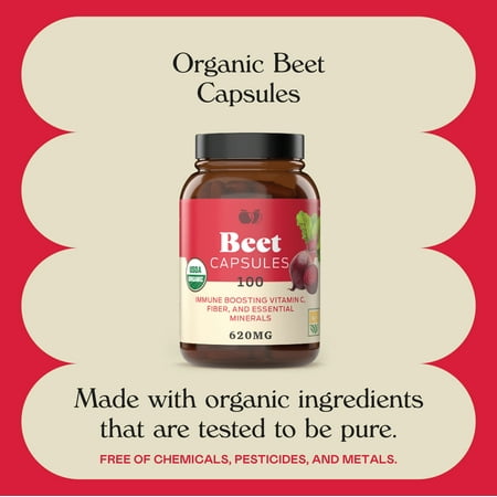 Organic Beet Root Capsules - Beet Root Capsules Made in the USA, Naturally Boost Energy, Stamina, & Nitric Oxide with a Pure Organic Beet Root Supplement