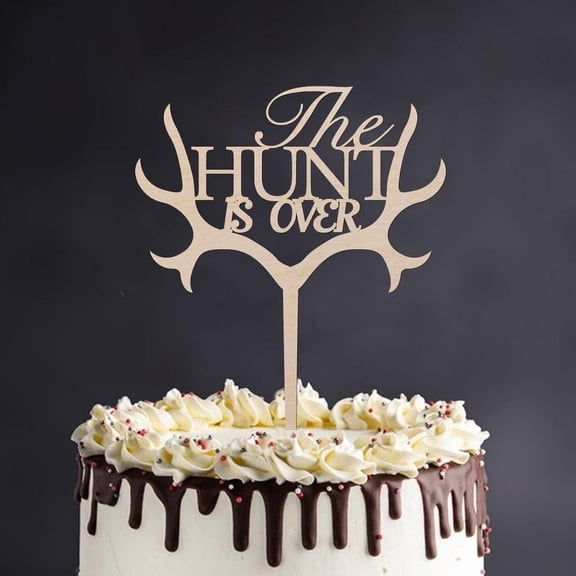 Wood Wedding Cake Topper The Hunt Is Over Rustic Chic Wooden Dessert Cake Insert Sign Cake Decor Great for Wedding Engagement Marriage Party Decorations
