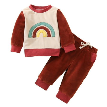 

Boys Outfit Sets Boys Cotton Rainbow Autumn Patchwork Long Sleeve Pants Sleepwear Set Clothes