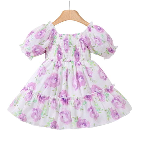 Baby Girls Clothes Infant Girls Floral Dress 18 Months Girls Short Sleeve Dress 24 Months Girls Summer Dress Purple