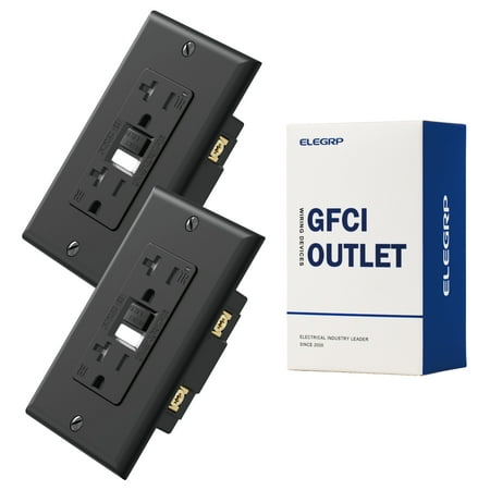 ELEGRP GFCI Outlet w/Nightlight, 20 Amp Self-Test GFI Electrical Outlet, Thinner Design, Tamper Resistant GFCI Receptacle, Ground Fault Receptacle w/Screw Wall Plate, UL Listed, Black