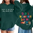 thumbnail image 2 of Oiyii Big Girl's Front Back Text Hoodie Sweatshirt Long Sleeve Casual Hooded Sweatshirt Outdoor Pullover Top,Dark Green, 2 of 8