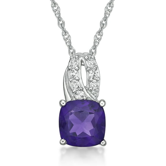 Jay Heart Designs 925 Sterling Silver Genuine Amethyst and Created White Sapphire Pendant with 18" Chain