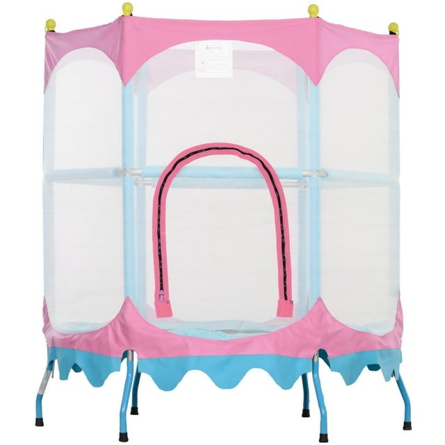 Qaba Trampoline pour Enfants, Trampoline pour Tout-Petits de 4,6 Pi Intérieur Extérieur, Rose