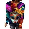 thumbnail image 5 of LEKWK Mardi Gras Shirts for Women Intricate Mask Graphic Slim Fit Long Sleeve Tops Crew Neck Casual Daily Trendy Tops Outfits, 5 of 5