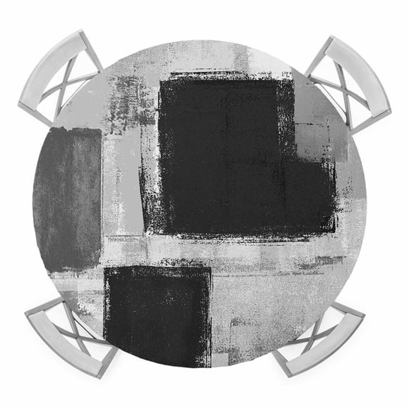 Elastic Fitted Round Tablecloth, Black Grey Ombre Waterproof Stretch Table Cover for 36"-44" Tables, Vintage Abstract Smear Aesthetics Washable Outdoor Tablecloths for Patio, Picnic, Camping