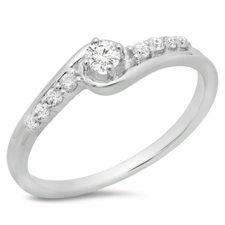 0.25 Carat (ctw) 10K Gold Round Cut Diamond Ladies Bridal Twisted Wave Promise Engagement Ring 1/4 CT