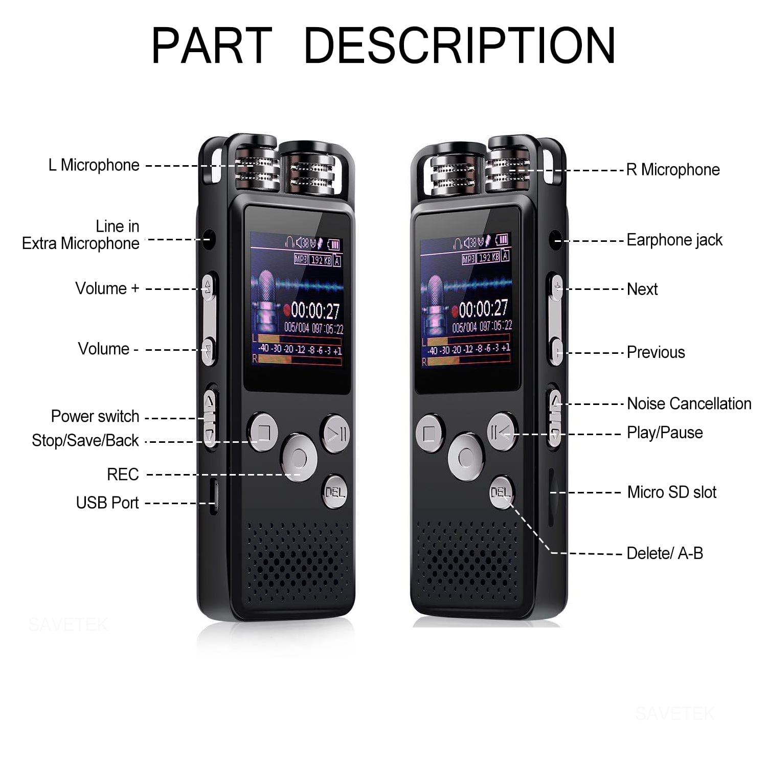 Premium Voice Activated Digital Audio Voice Recorder 32GB USB Pen Dictaphone PCM Recording Hifi Mp3 Player For Lectures Password Protection