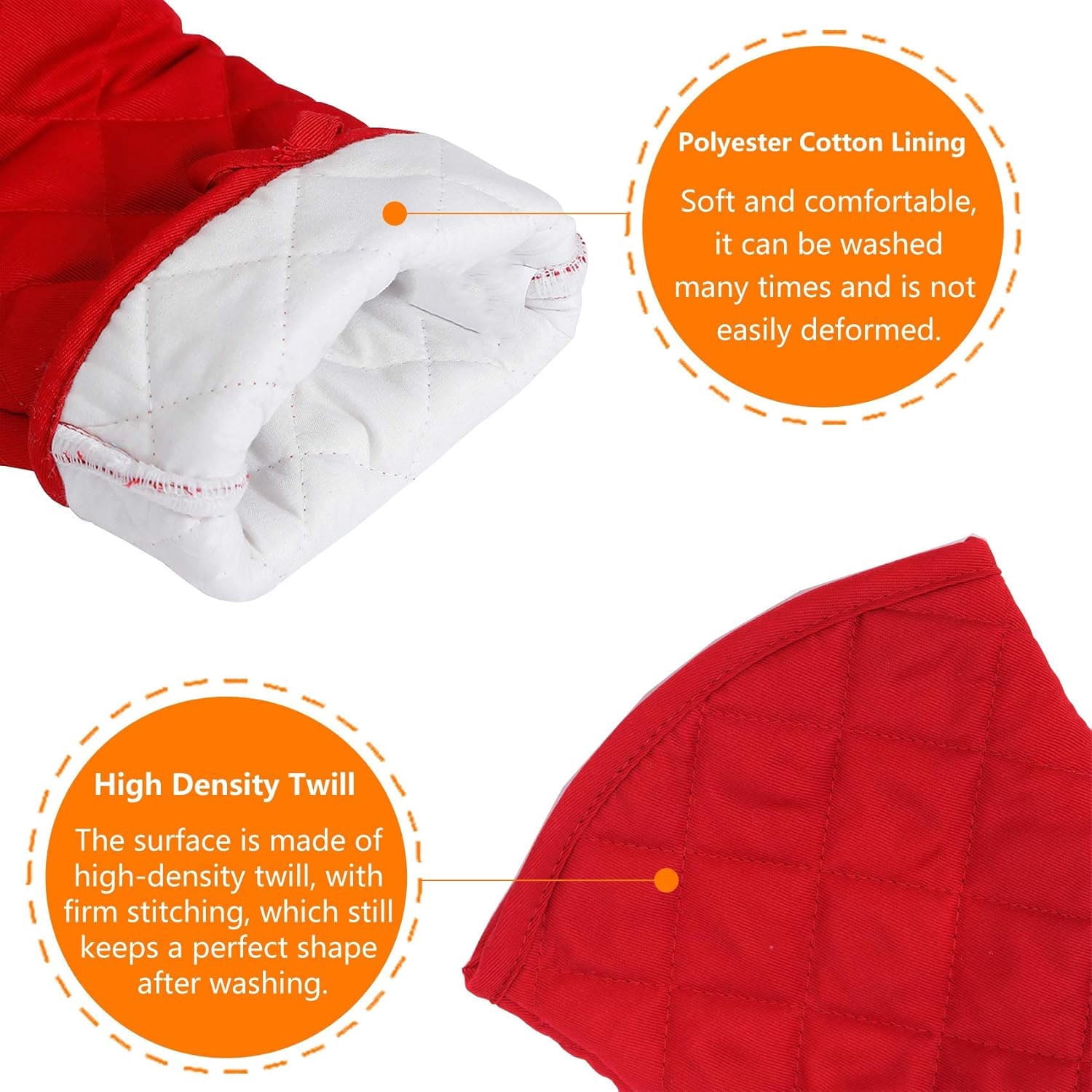 Puppet Oven Mitts Red Cotton Silicone Non-Slip Long Sleeve Arm Soft, Heat Resistant Hand Safe Microwave Kitchen Cooking Baking