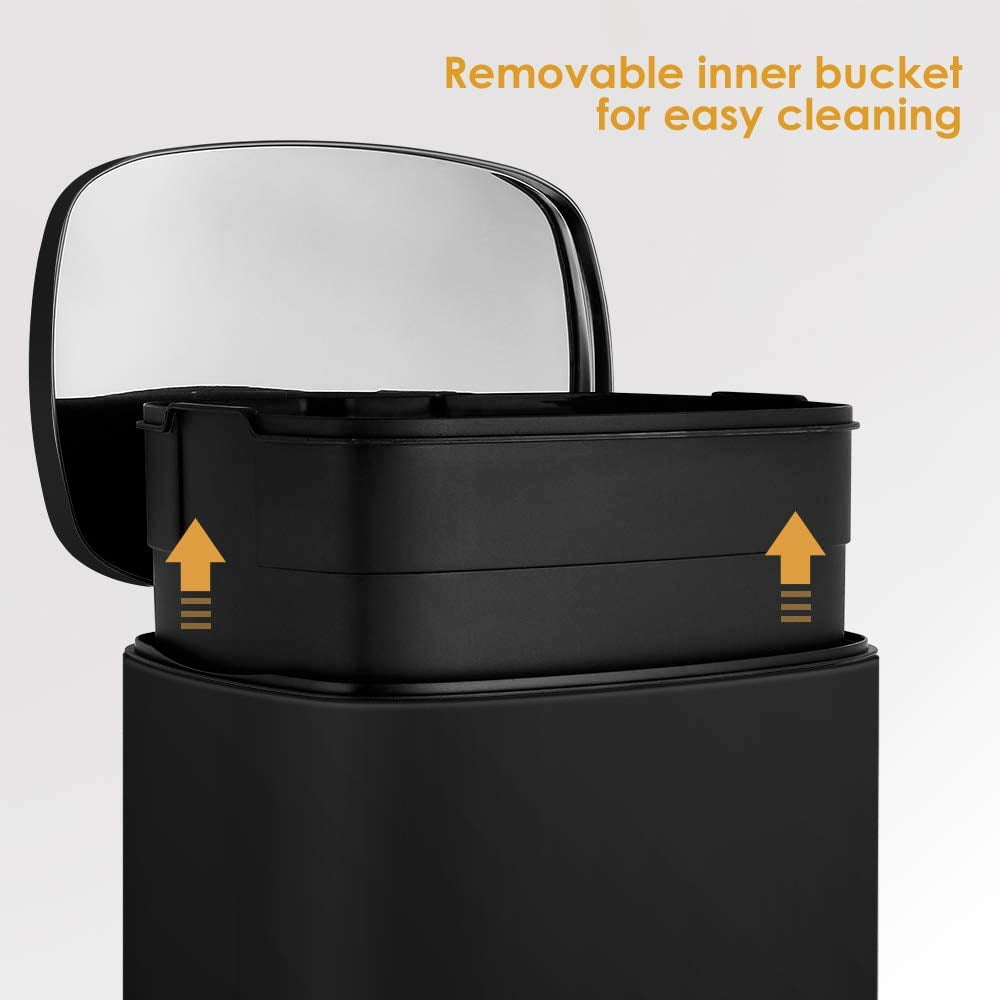 LAZY BUDDY 13.2 Gallon Step Trash Can with Lid, Stainless Steel Kitchen Garbage Can with Inner Bucket for Home Office