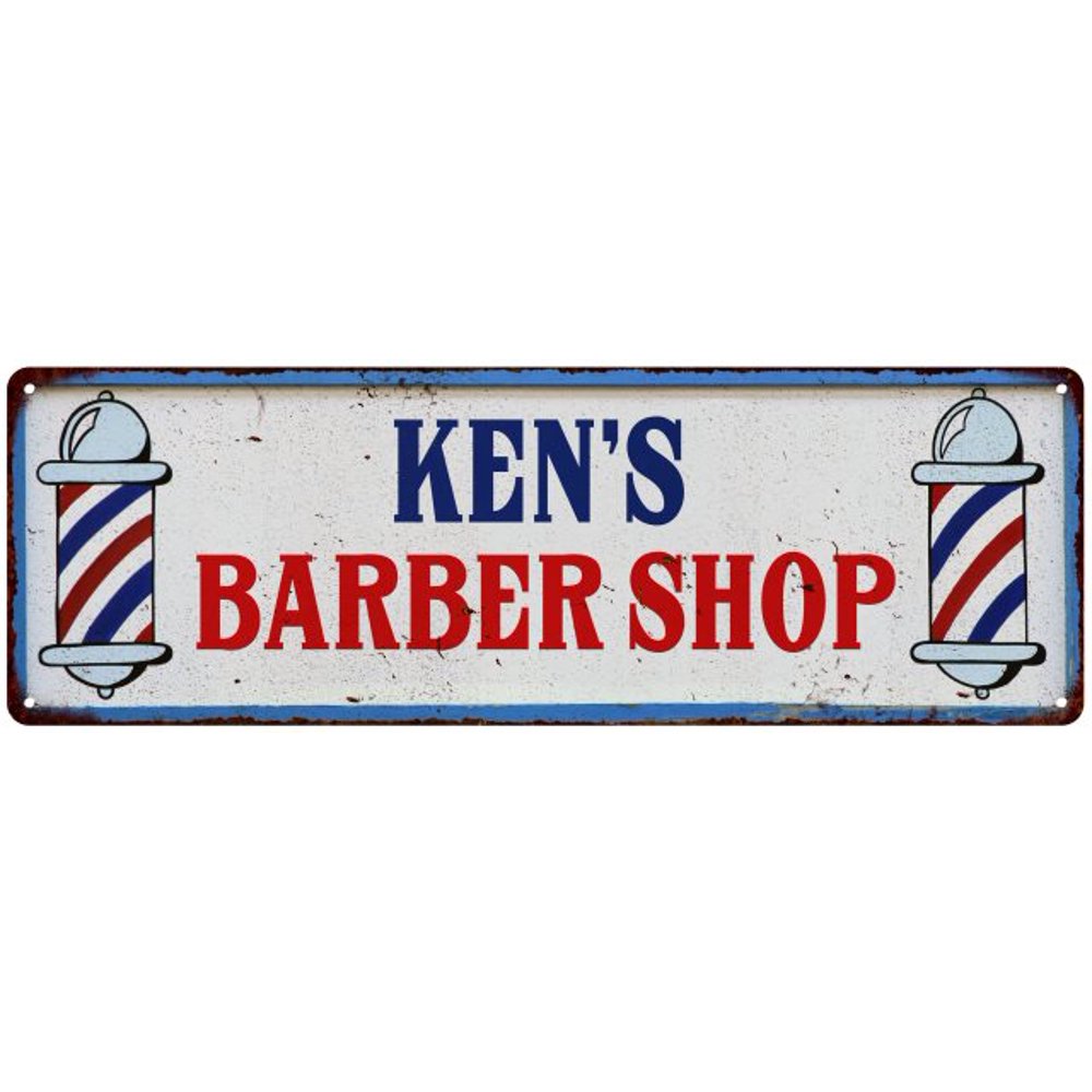 KEN'S Barber Shop Hair Salon Personalized Metal Sign Retro 6x18