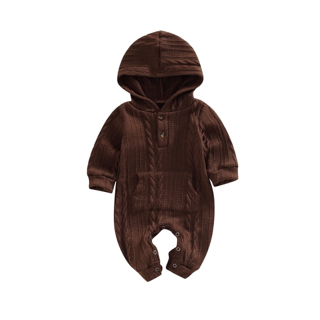 Fortune Unisex Baby Knitted Romper Infant Long Sleeve Solid Color Hooded Jumpsuit