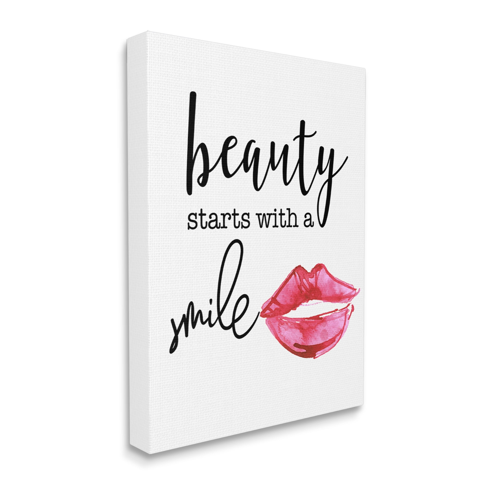 Stupell Industries Beauty Starts With Smiling Chic Lipstick Lips Design Graphic Art Gallery Wrapped Canvas Print Wall Art, Design by Daniela Santiago
