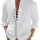 thumbnail image 1 of Camisa de lino para hombre, camisa de lino de algodón de manga larga con cuello alto y tapeta de botones, camisa ligera de verano para hombre, camisa casual, camisa henley, 1 of 5
