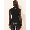 thumbnail image 3 of INSPIRE CHIC Women's Mesh Panel Tops Long Sleeves Point Collar Work Blouse Black XS, 3 of 4