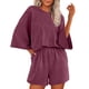 thumbnail image 1 of Conjunto de Verano Casual para Mujeres Color Sólido Manga Corta con Pantalones Cortos Elásticos, 1 of 2
