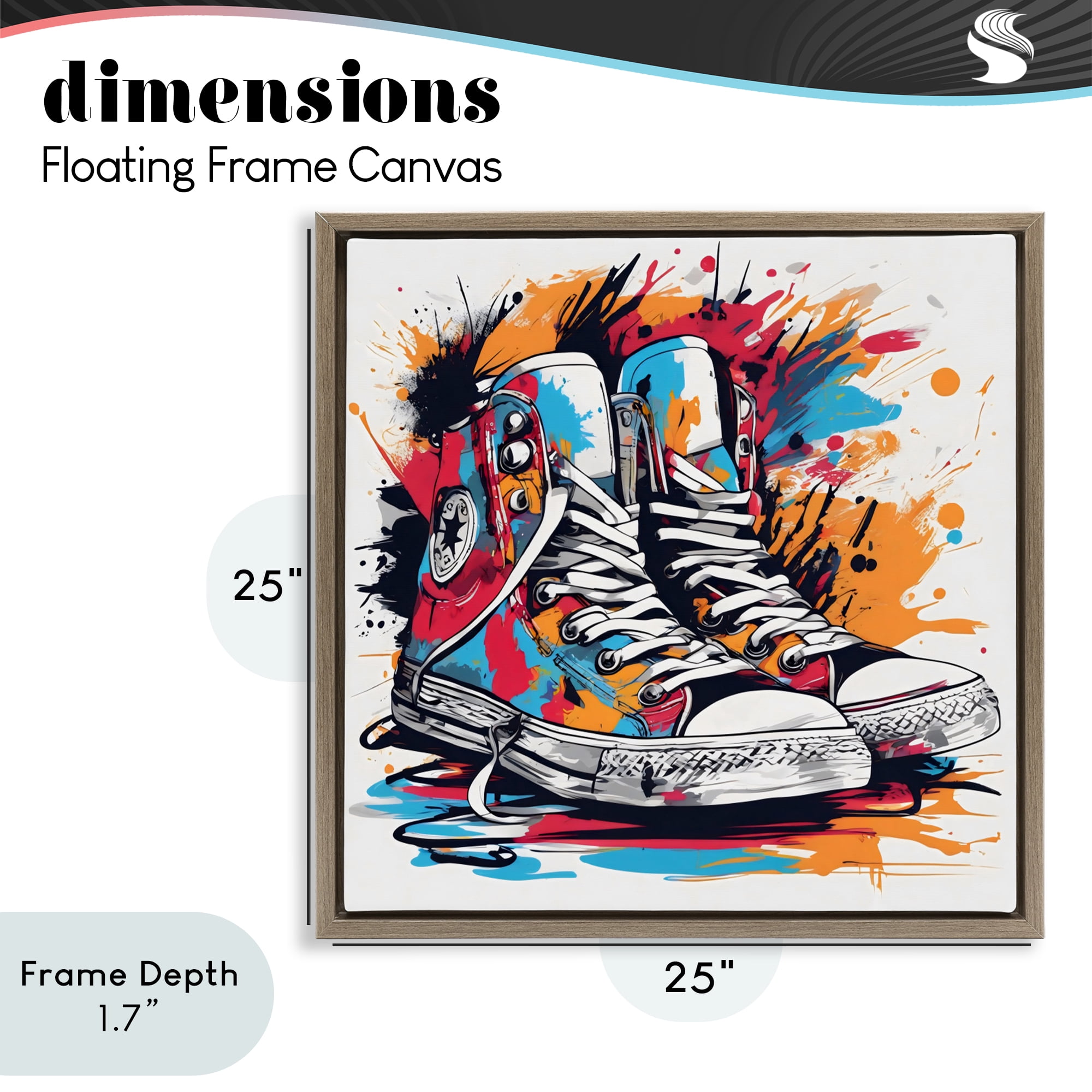 Stupell Industries Colorful Sneakers Graffiti Splash Brown Framed Floater Canvas Wall Art, design by Creative Studio