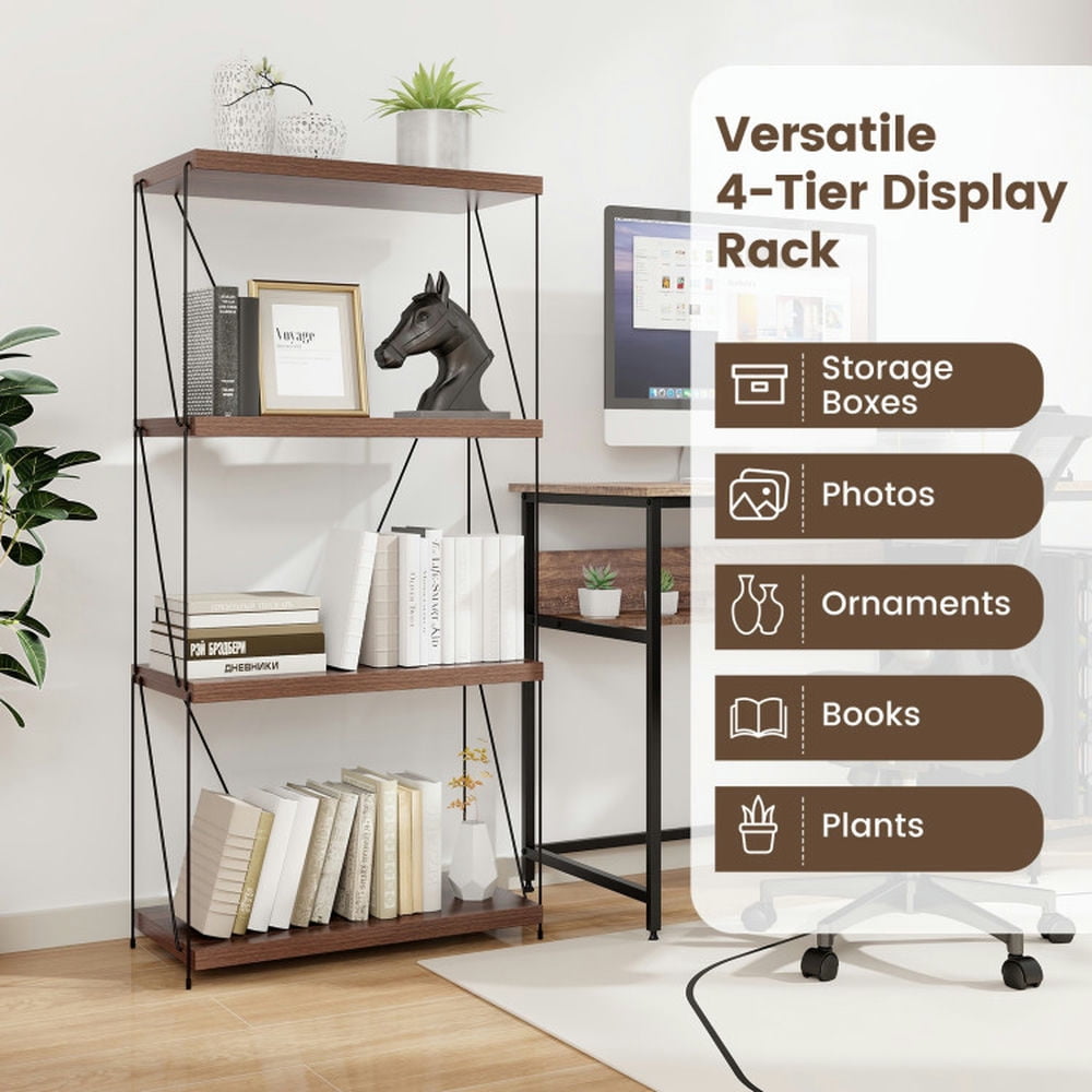 Demi Bonn 4-Tier Multipurpose Bookshelf with Metal Frame, Display Rack for Plants and Books, Brown