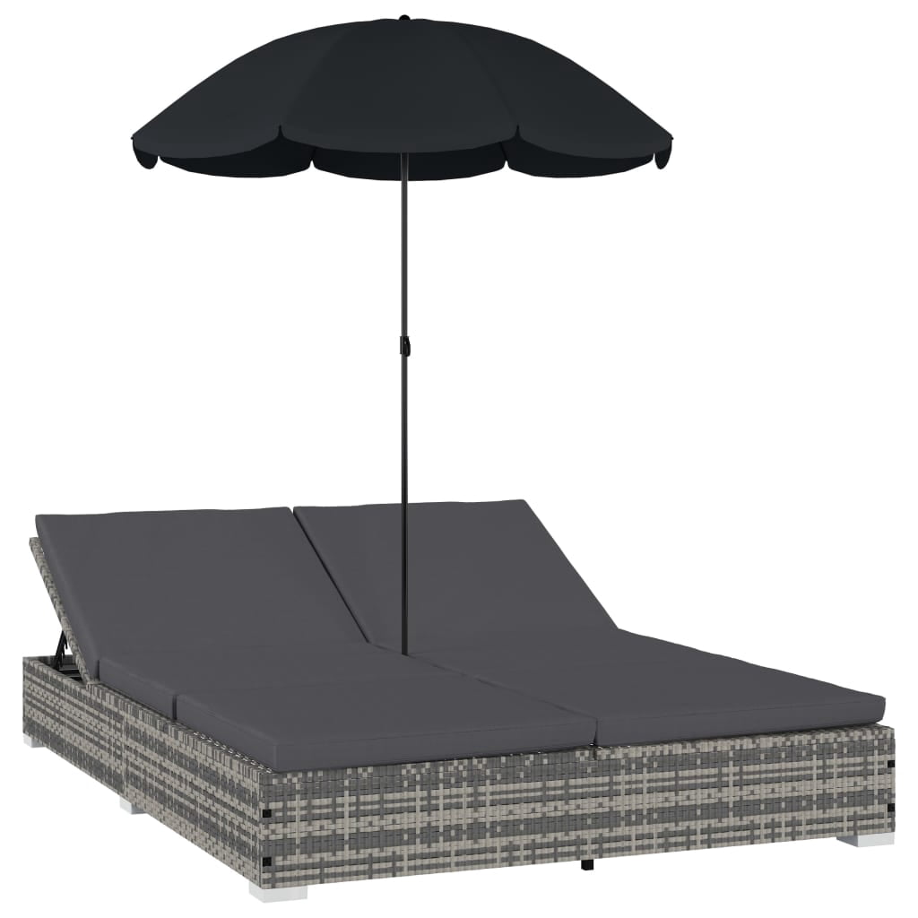 vidaXL Patio Lounge Bed Outdoor Sun Lounger Chair with Umbrella Poly
