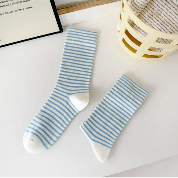 Zhuge 10 pares de calcetines finos de algodón para mujer, calcetines de algodón suave para mujer por encima del tobillo (azul claro)