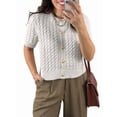 thumbnail image 2 of Women Short Sleeve Cardigan Cable Knit Cropped Button Down Crewneck Sweater Tops White M, 2 of 9