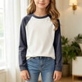 thumbnail image 4 of YDFCWXW Girls Long Sleeve Shirts Cotton Color Block Casual Tops Tees Crewneck Breathable Winter Outfits (Grey, 3-4 Years), 4 of 5