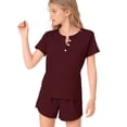 thumbnail image 6 of Ruyang 2 Piece Outfits for Girls Solid Button Short Sleeve Tops and Wide Leg Shorts Sets Summer Athletic Jogger Clothes, 6 of 9