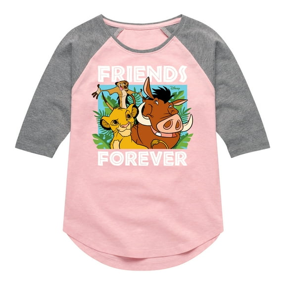 The Lion King - Simba Pumbaa, & Timon - Best Friends - Toddler & Youth Girls Raglan Graphic T-Shirt