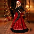 thumbnail image 2 of Xijirk Women Christmas Maxi Dress Long Lace Sleeve V Neck Bell Snowflake Print A Line Floor Length formal Party Gown,XXL, 2 of 4
