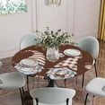 thumbnail image 2 of Coffee Gnomes Fitted Tablecloth with Elastic Edged, Round Table Cloth for Dining Table, Coffee Beans Cups Brown Waterproof Oil Proof Table Cover for Indoor Outdoor 55"-60", 2 of 8