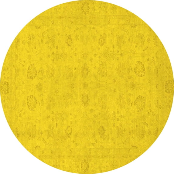 Ahgly Company Indoor Round Abstract Yellow Modern Area Rugs, 4' Round