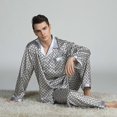 thumbnail image 3 of 2025 New Men's Long Sleeve Silk Satin Classic Printed Pajama Set Luxury Silk Pajama Pajama Set, 3 of 5
