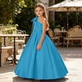 thumbnail image 3 of Dvprdro Girls Summer Dresses High Waist A-line Swing Dress One-Shoulder Short Sleeve Solid Color Ankle Length Casual Party Daily Wear, 3 of 5