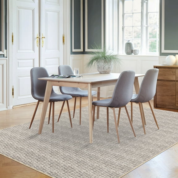 Hasoo Washable Rug Imitation Braided Print Area Rug Non Slip 5' x 7' Rug for Living Room Solid Printed Textured Rug Farmhouse Carpet for Bedroom Dining Room, Beige Gray
