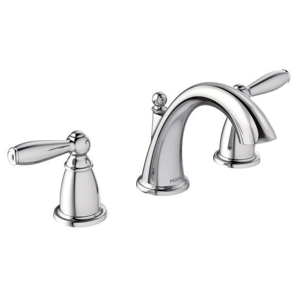 Moen Brantford Chrome Two-Handle High Arc Widespread Bathroom Sink Faucet for 3-Hole Setups with Valve Included TV6620