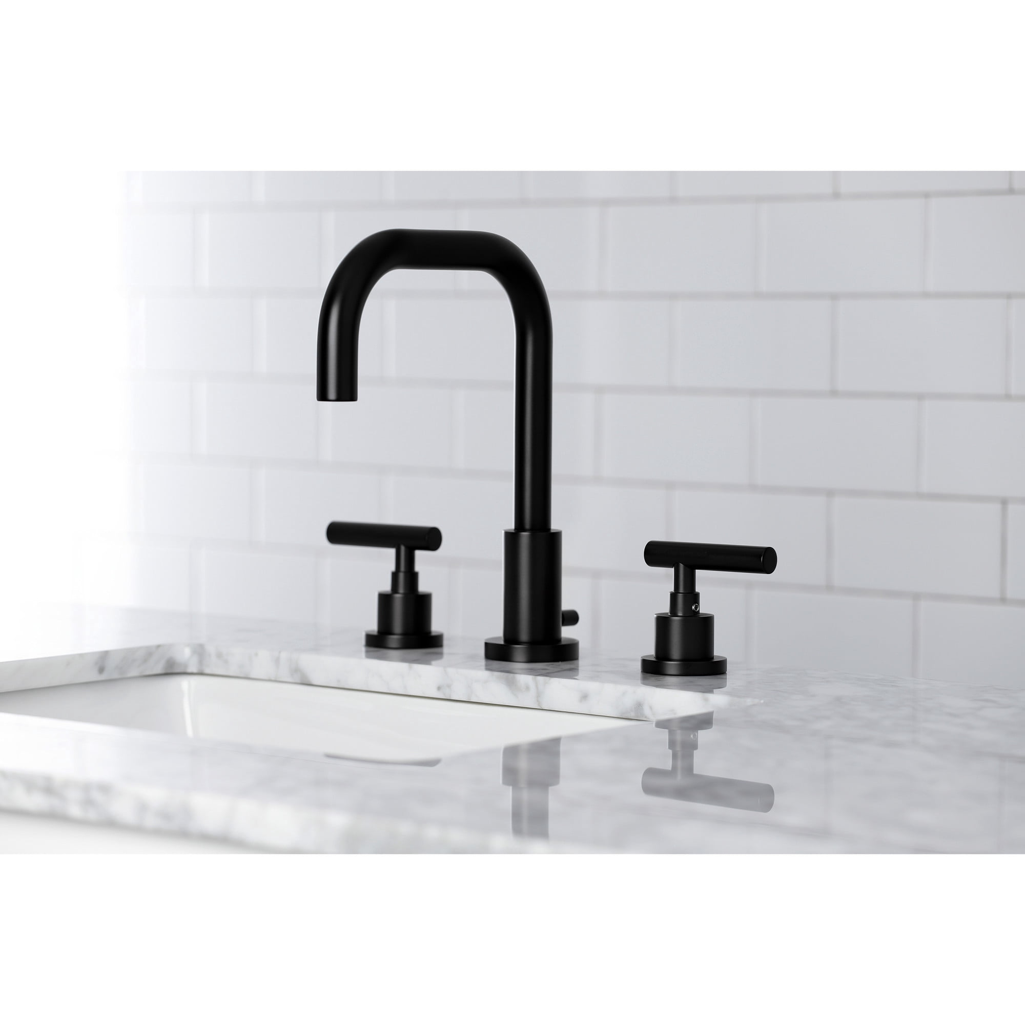Kingston Brass FSC8930CML Manhattan Widespread Bathroom Faucet with Brass Pop-Up, Matte Black