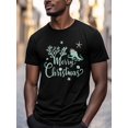 thumbnail image 3 of Merry Christmas Men's T Shirts Octopus Coral Santa Hat T-Shirt for Men Shell Starfish Ocean Crew Neck Tees Cotton Tops, Black, 2XL, 3 of 7