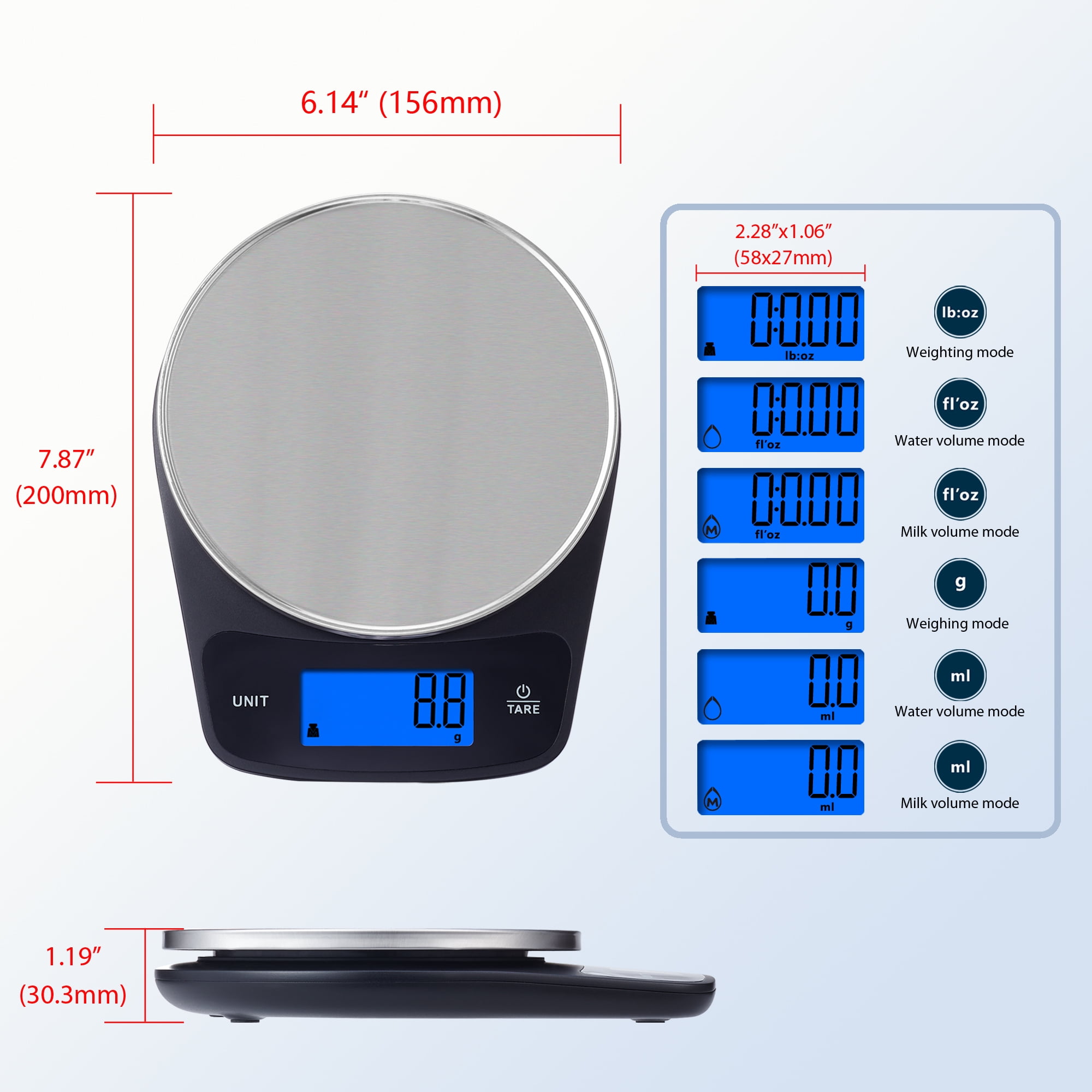 Mainstays Waterproof Digital Kitchen Scale with Blue Backlit, Black