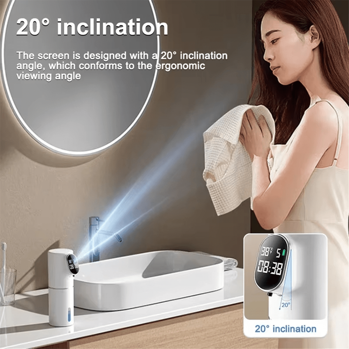 Smart Soap Foam Dispenser 5 Gear Touchless 320ml Temperature Time Display Automatic Infrared Sensor Soap Dispensers,B,1 * Auto Infrared Sensor Soap Dispensers 1 * Data cable,White