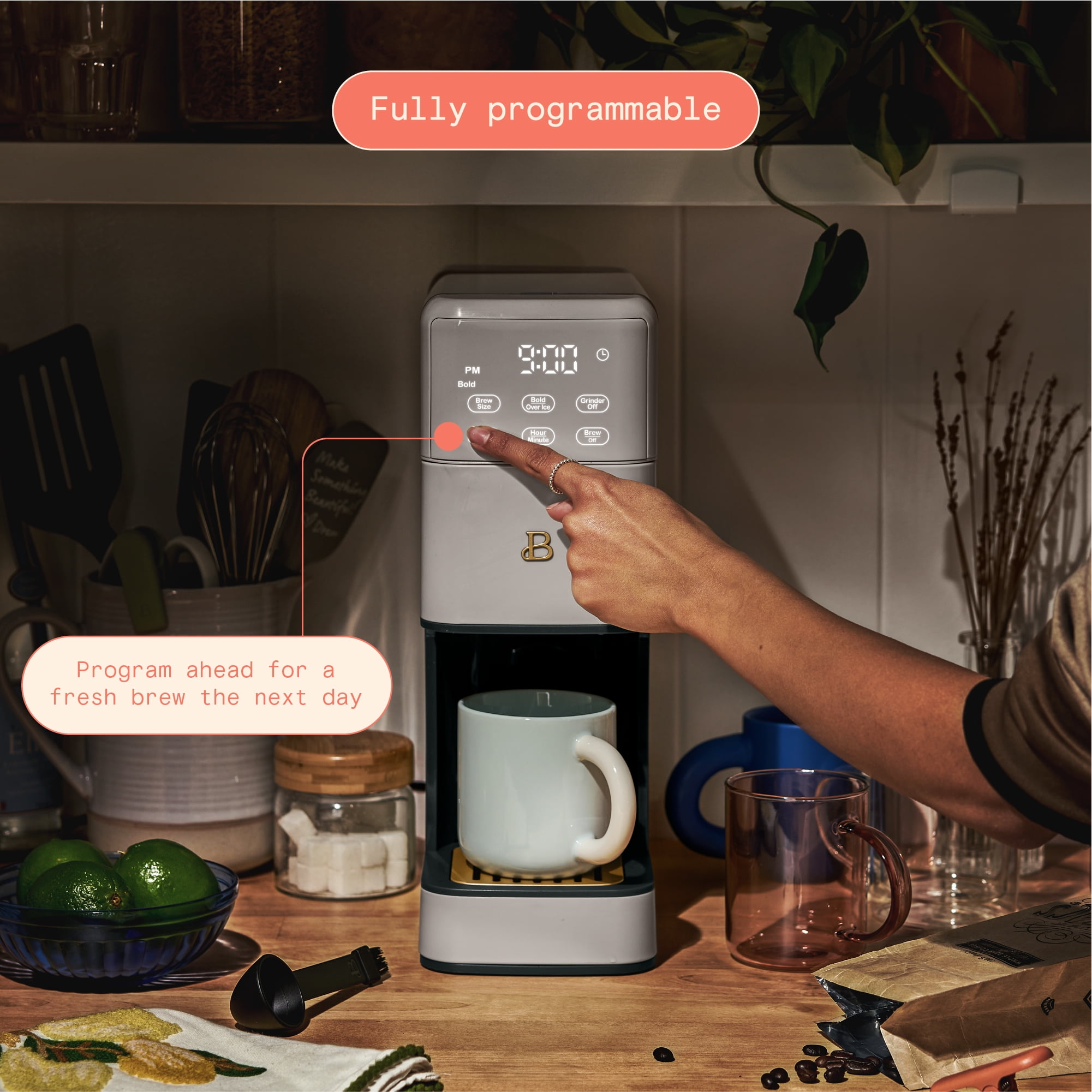 Beautiful Perfect Grind™ Programmable Single Serve Coffee Maker, Porcini Taupe by Drew Barrymore