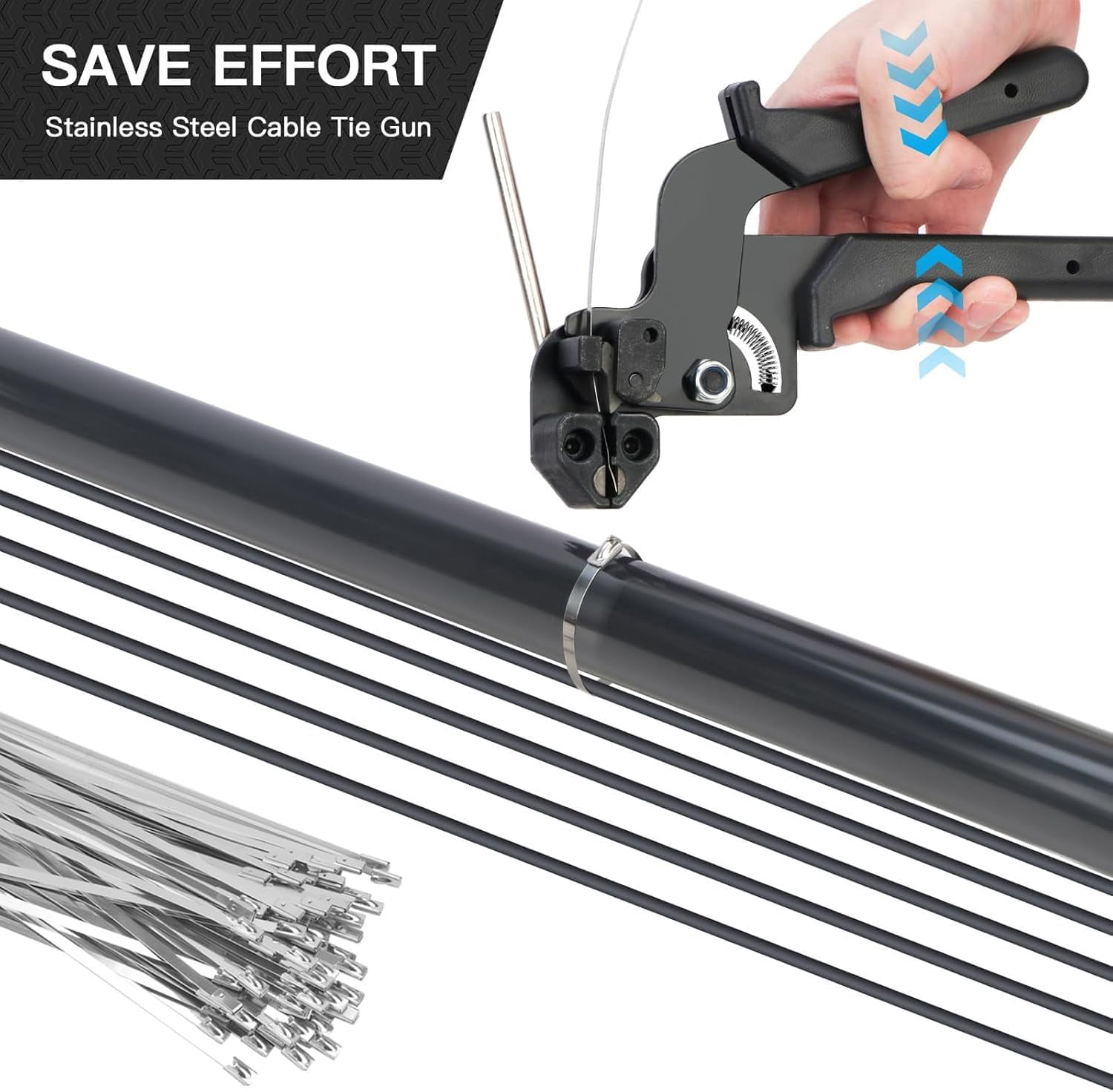 Stainless Steel Cable Tie Gun with Metal Zip Ties,Stainless Steel Cable Tie Gun Kit with 150pcs, Self Locking Metal Steel Wire Ties, UV Resistant Chain Link Fence Parts for Outdoor