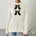 thumbnail image 4 of Women's Crew Neck Bowknot Decor Cable Knit Drop Shoulder Long Sleeve Casual Pullover Sweater Ribbed KnitCardigan Outerwear Valentine's Day Tops Fall Warm Outfits, 4 of 6