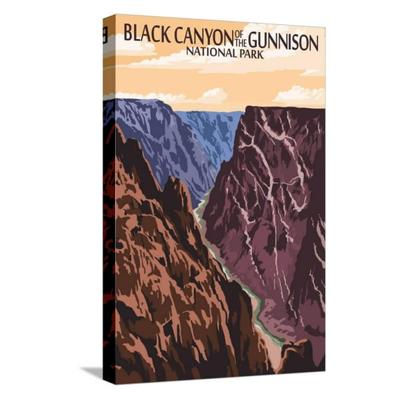Art.com Black Canyon of the Gunnison National Park, Colorado - River and Cliffs Stretched Canvas Print Wall Art by Lantern Press, 12" x 18"