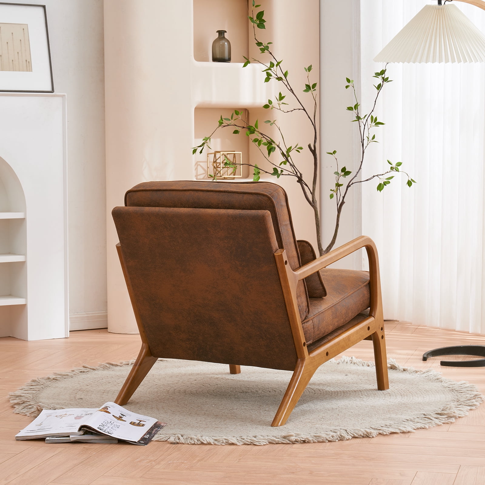 Oak Armrest Oak Upholstered Single Lounge Chair Indoor Lounge Chair Orange
