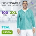 thumbnail image 2 of Teal Disposable Lab Jackets, 45 GSM SMS PPE, 100 Count, 2X-Large, 2 of 8