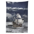 thumbnail image 3 of Ambesonne Grey Tablecloth Rectangular Table Cover, Caribbean Pirates Ship, 52"x70", Blue Grey Pale Grey, 3 of 4