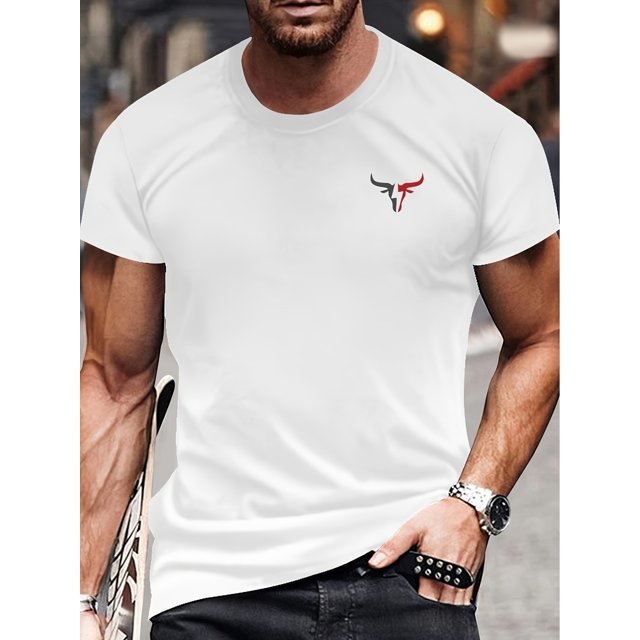 Men's Casual Crew Neck T-Shirt with Bull Head Print | 100% Cotton Short Sleeve Tee| Casual Summer Top for Everyday & Vacation