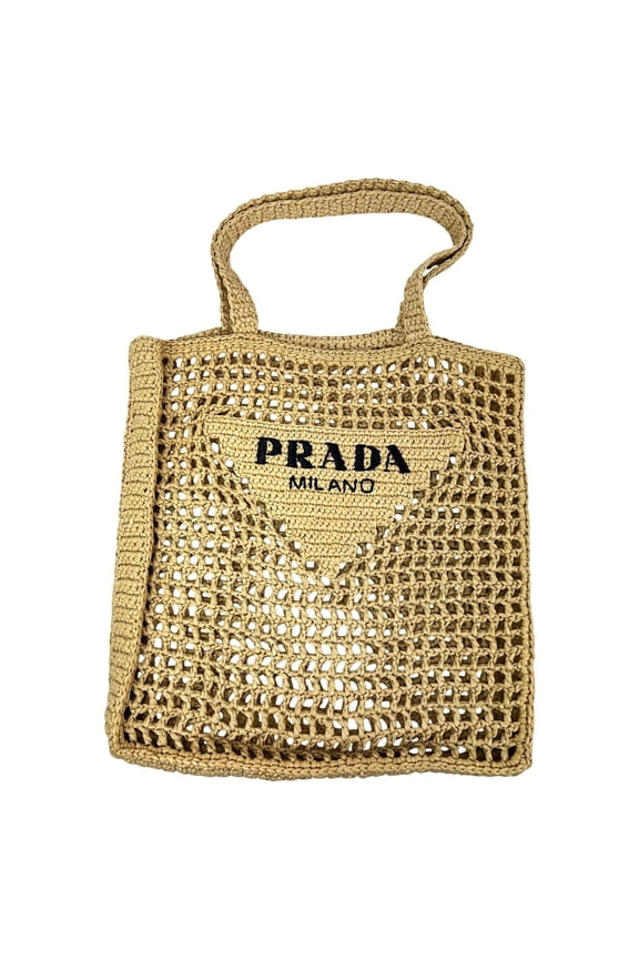 Pre-Owned Prada Raffia Crochet Large Tote Bag Natural