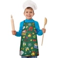thumbnail image 2 of Green Christmas Santa and Snowman Pattern Kids Aprons for Girls and Boys,Adjustable Neck Strap Toddler Aprons for Kids Cooking Baking, 2 of 7